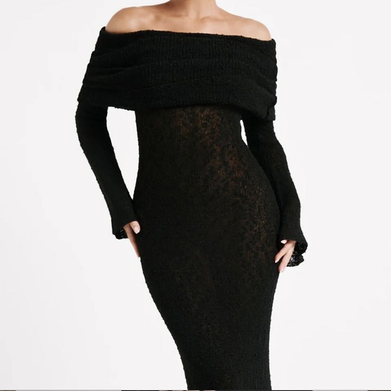 Damen Off-Shoulder Maxikleid mit langem Arm und elegantem Stoff Echo Archiv