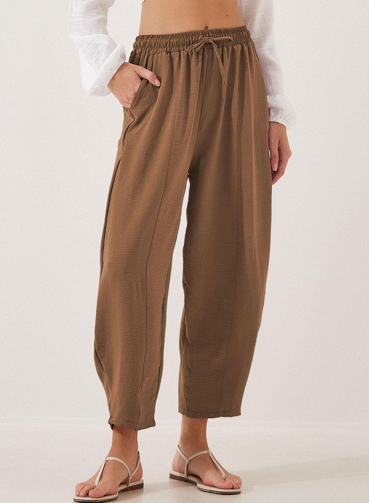 Damen Bequeme, weit geschnittene Sommerhose mit elastischem Bund und seitlichen Taschen Echo Archiv