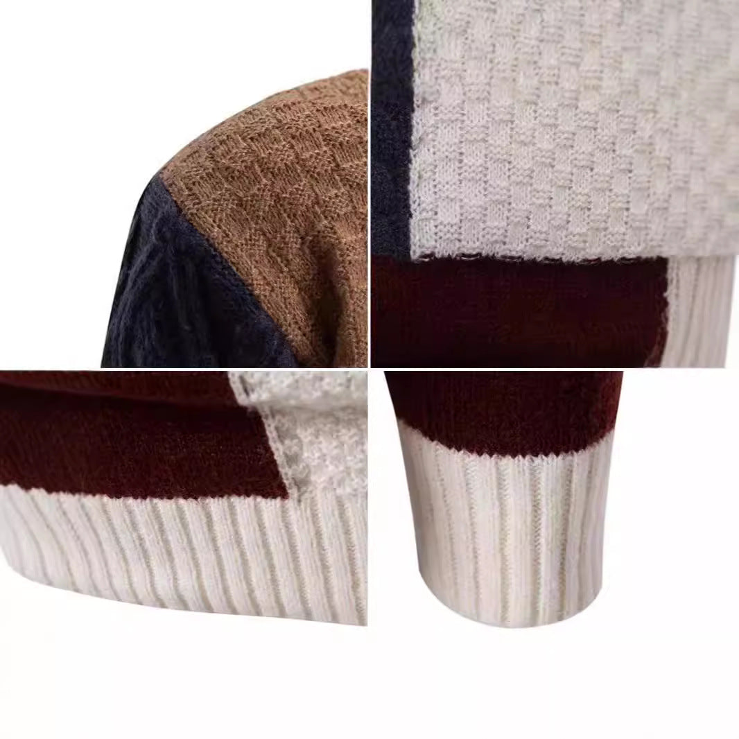 Herren modischer Strickpullover mit kreativem Farbblockdesign und hohem Kragen Echoarchiv