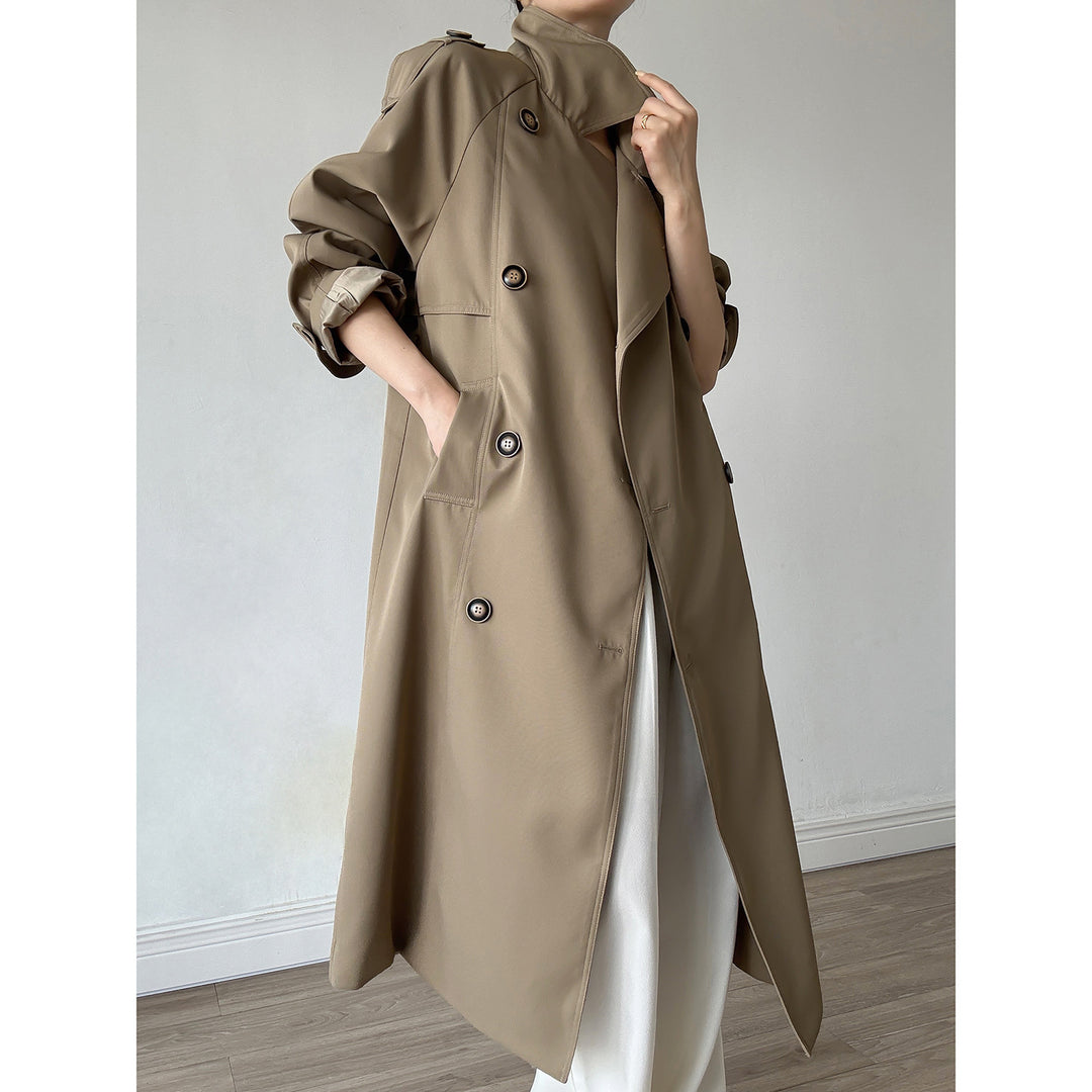 Damen Oversize Mantel im Trench-Stil mit Raglanärmeln und doppelreihiger Knopfleiste Echoarchiv