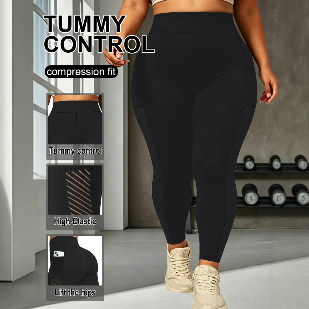 Damen High-Waist Sportleggings knöchellang mit seitlicher Handytasche und Struktur-Panel echoarchiv-