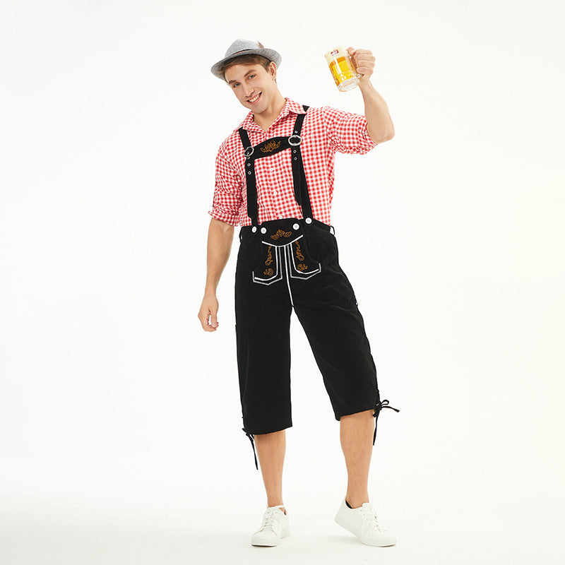Herren nan traditionelle bayerische Trachtenlederhose knielang mit bestickten Hosenträgern Echo Archiv