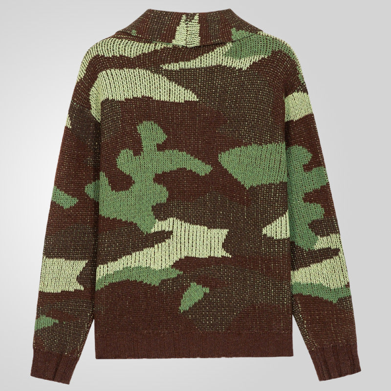 Herren Strickjacke im einzigartigen Camouflage-Design mit hohem Kragen Echoarchiv