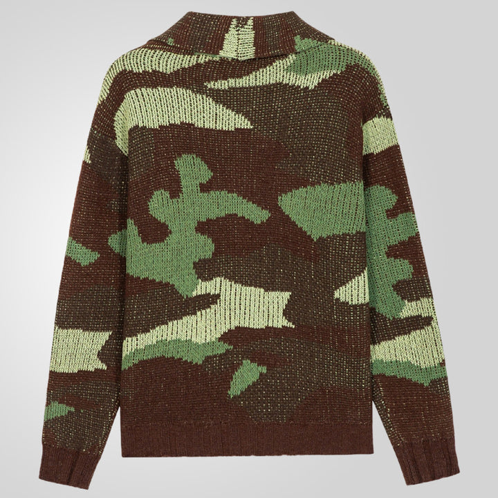 Herren Strickjacke im einzigartigen Camouflage-Design mit hohem Kragen Echoarchiv