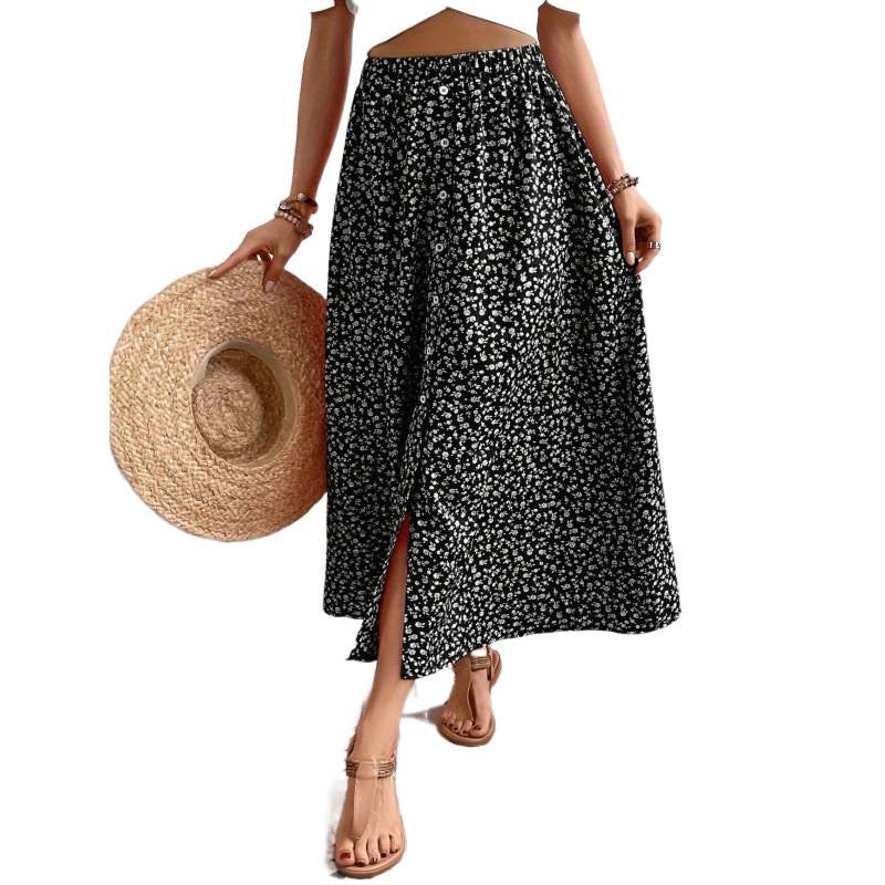 Damen Maxirock mit floralen Knopfdetails und seitlichem Schlitz Echo Archiv