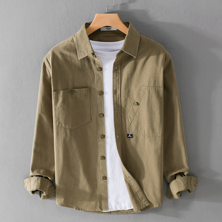 Herren Leichtes Hemdjacken-Overshirt aus Baumwolltwill mit asymmetrischer Brusttasche und lockerem Schnitt Echoarchiv