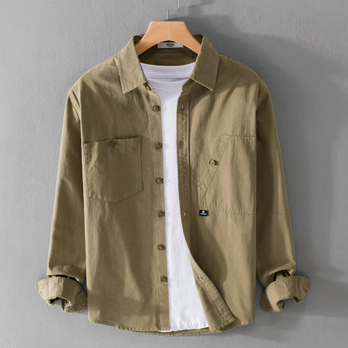 Herren Leichtes Hemdjacken-Overshirt aus Baumwolltwill mit asymmetrischer Brusttasche und lockerem Schnitt Echoarchiv