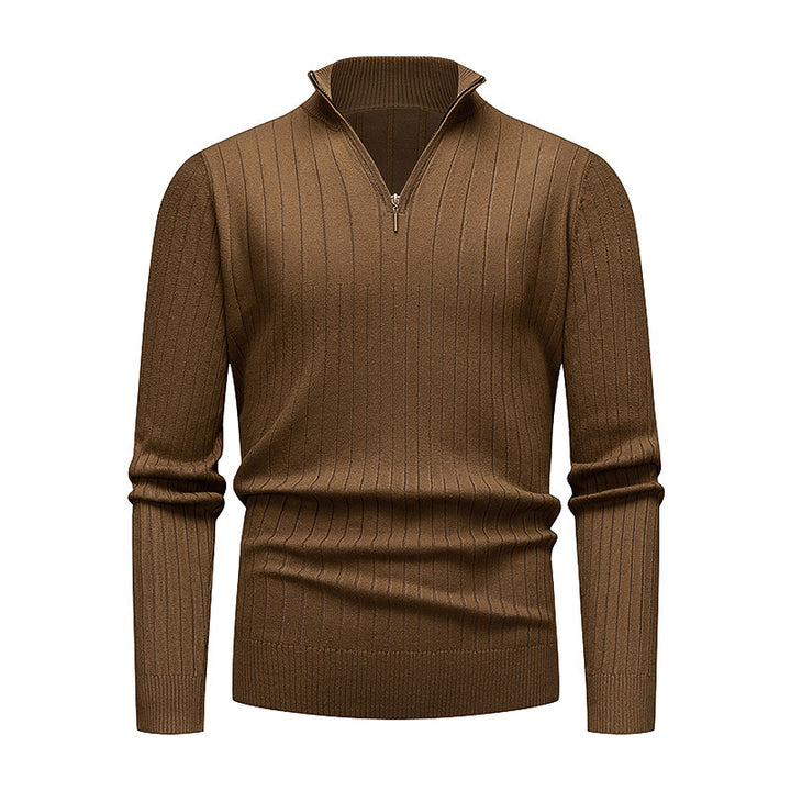 Herren hochwertiger Strickpullover mit modernem Stehkragen und Reißverschluss Echoarchiv