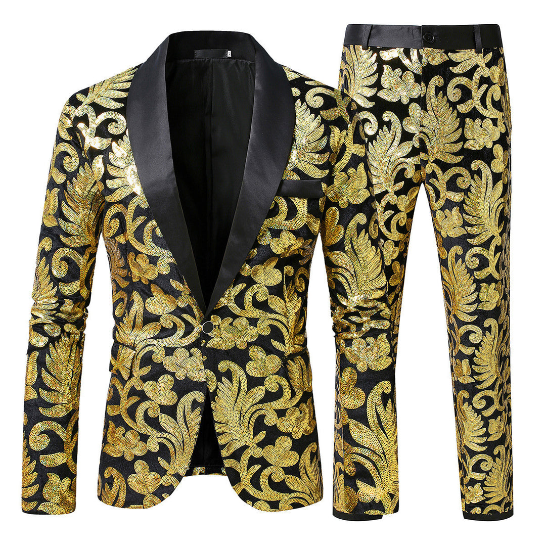 Herren Glamouröser Paillettenanzug mit floralem Muster und luxuriösem Design Echoarchiv