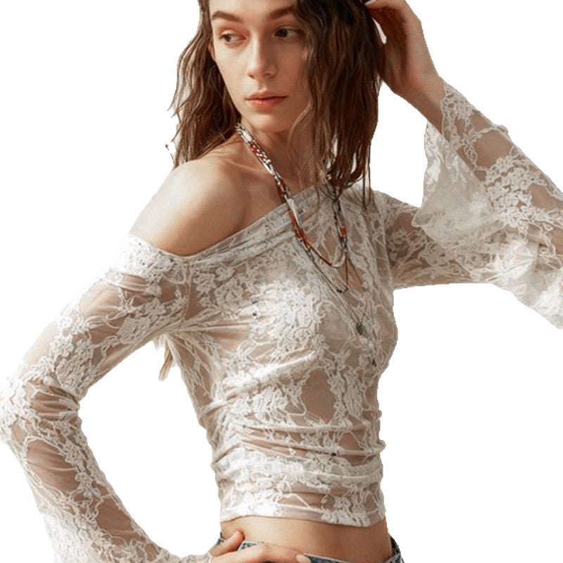 Damen elegantes Spitzenoberteil mit voluminösen Glockenärmeln Echo Archiv