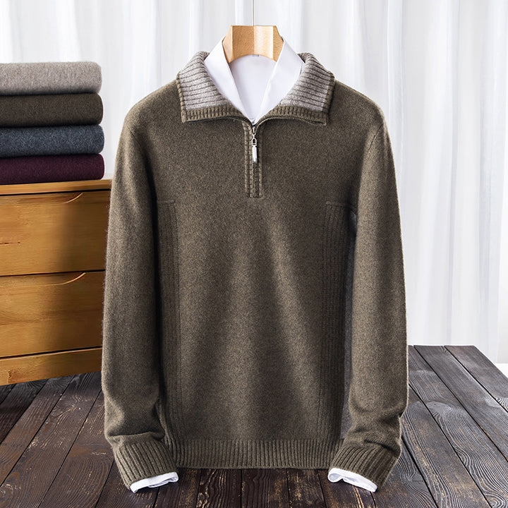 Herren warmer Strickpullover mit halbem Reißverschluss und Stehkragen Echoarchiv