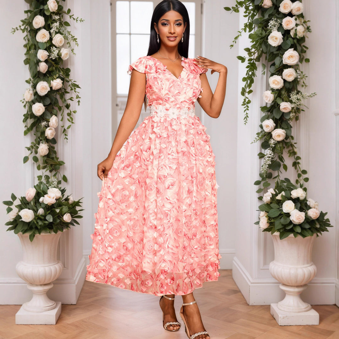 Damen Elegantes Maxikleid mit floralen Rüschen Echo Archiv