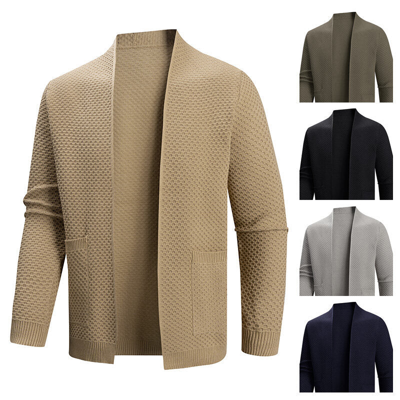 Herren nan offener Waffelstrick-Cardigan mit Schalkragen, aufgesetzten Taschen und gerippten Bündchen Echo Archiv