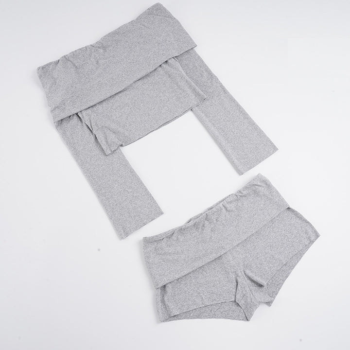 Damen nan Off-Shoulder Lounge-Set mit Langarm-Croptop und Highwaist-Shorts aus Stretchjersey Echo Archiv