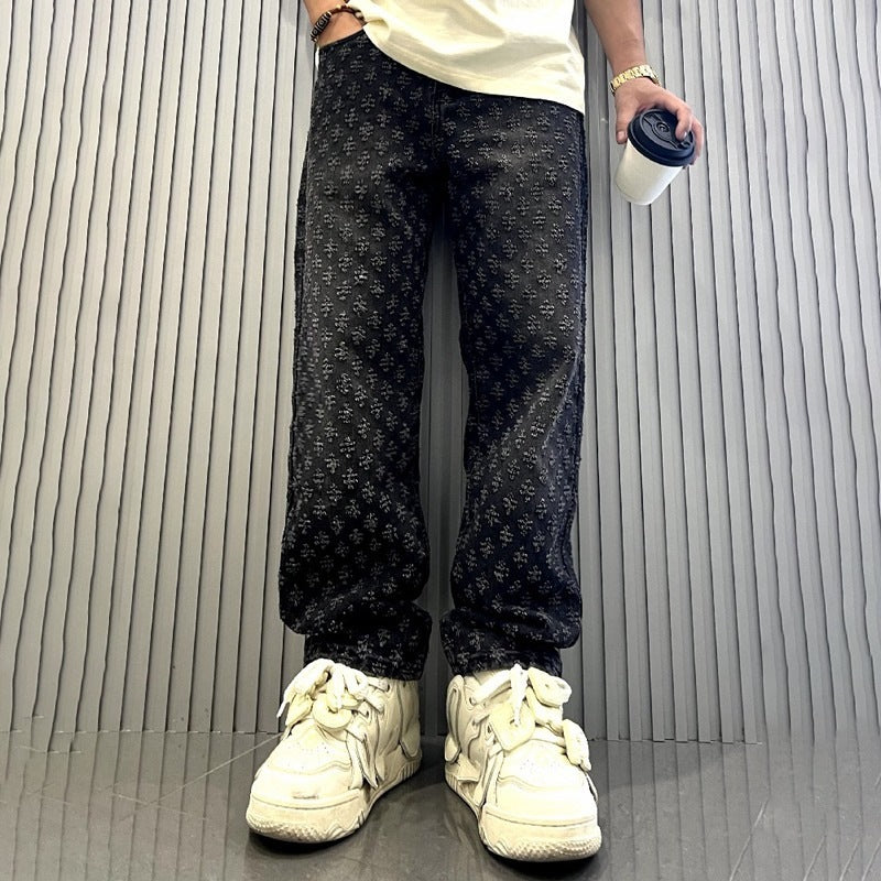 Herren Modische Relaxed Fit Jeans mit floralem Muster Echo Archiv