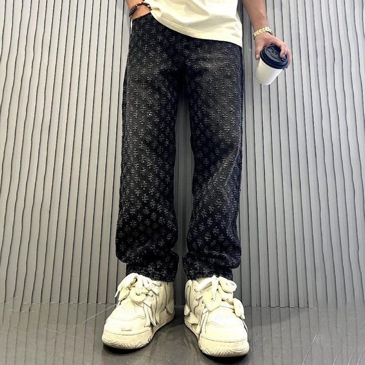Herren Modische Relaxed Fit Jeans mit floralem Muster Echo Archiv