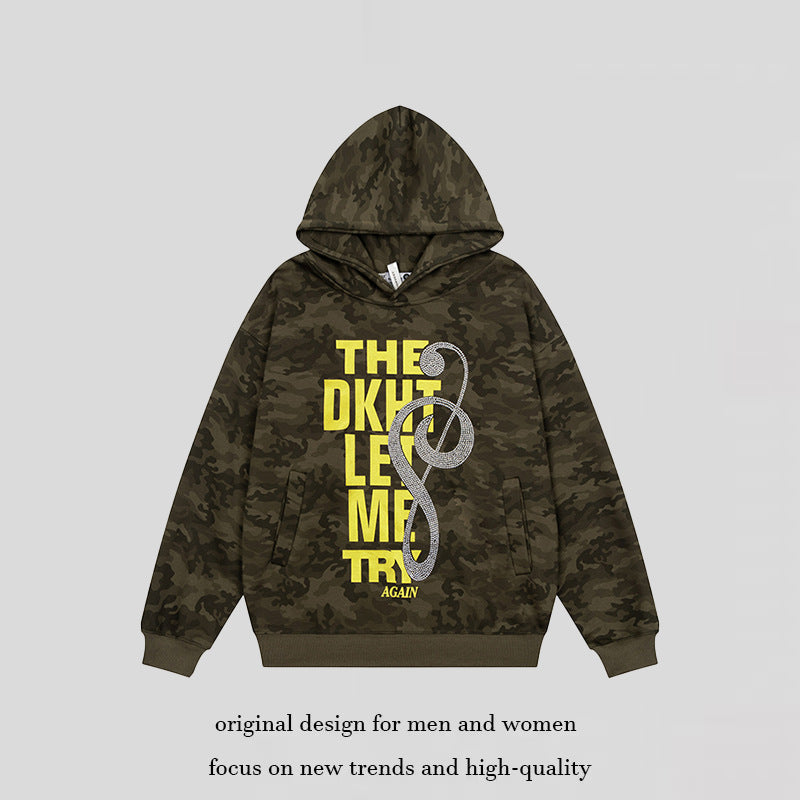 Damen Kapuzenpullover mit Strass-Frontprint, Relaxed-Fit und seitlichen Eingrifftaschen Echoarchiv