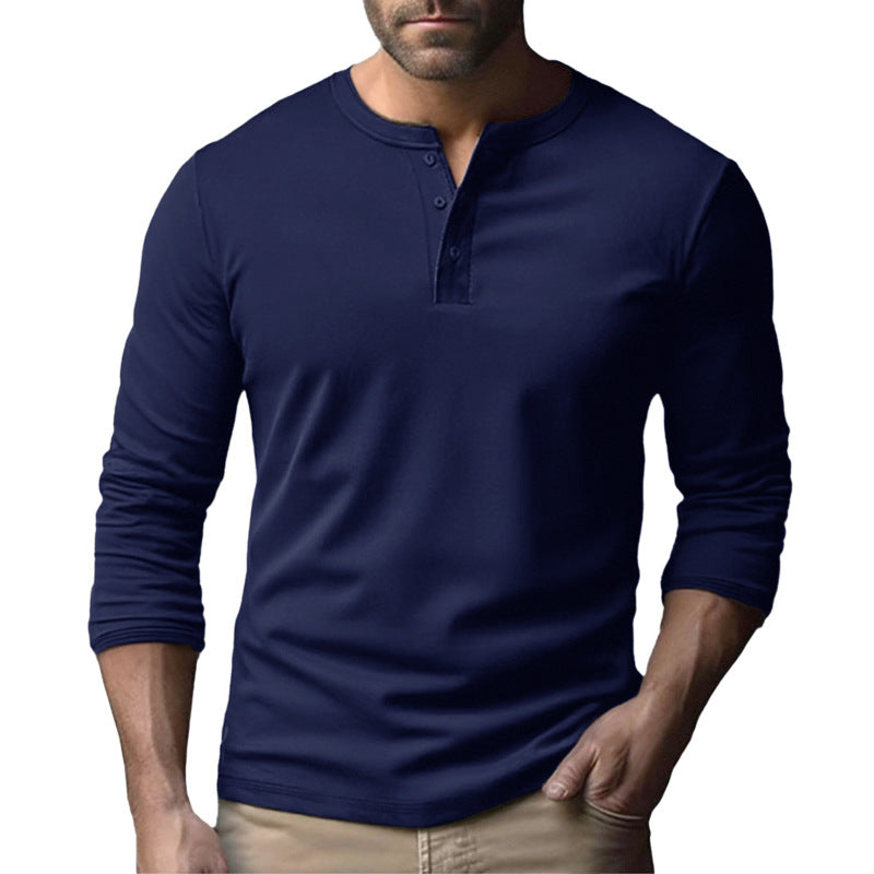 Herren Langarm-Henley-Shirt aus atmungsaktivem Baumwollmix – Arvello