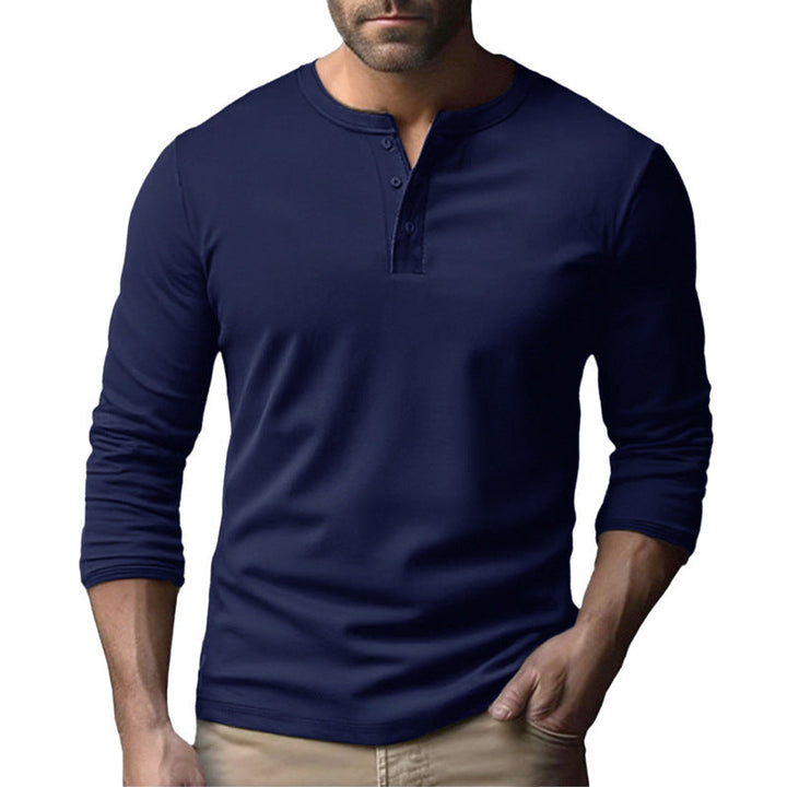 Herren Langarm-Henley-Shirt aus atmungsaktivem Baumwollmix – Arvello