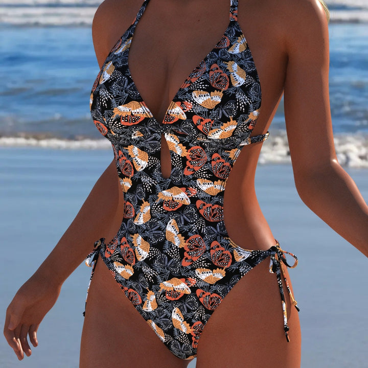 Damen Einteiler Badeanzug mit floralem Cut-Out-Design und verstellbaren Bindebändern Echo Archiv