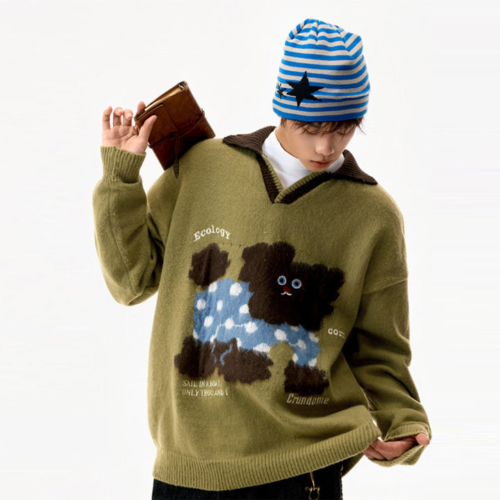 Damen Modischer Grobstrickpullover mit Tiermotiv Echoarchiv