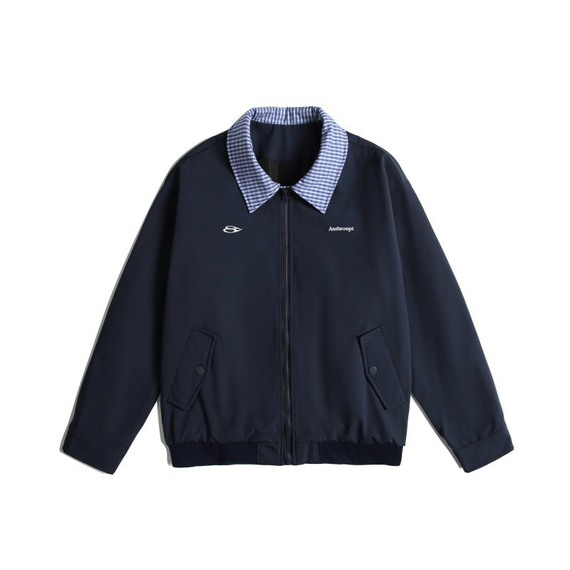 Herren Leichte Harrington-Bomberjacke mit Karierter Hemdkragen und Pattentaschen Echoarchiv