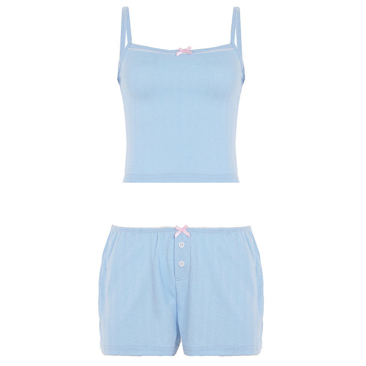 Damen Schlafanzug-Set mit Spaghetti-Trägern und geschmackvollen Knopfdetails Echo Archiv