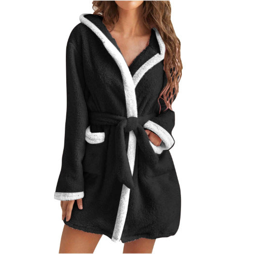 Damen kuscheliger Fleece-Bademantel mit Kapuze und Taschen Echoarchiv