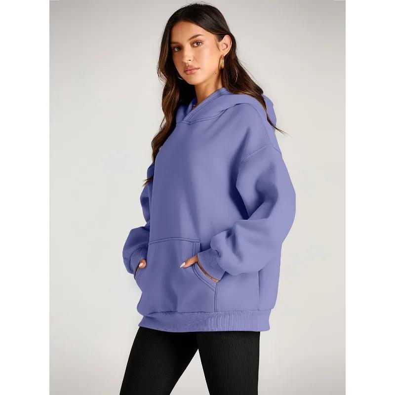 Damen oversized Kapuzenpullover mit verlängerter Silhouette und Kängurutasche – Auréline