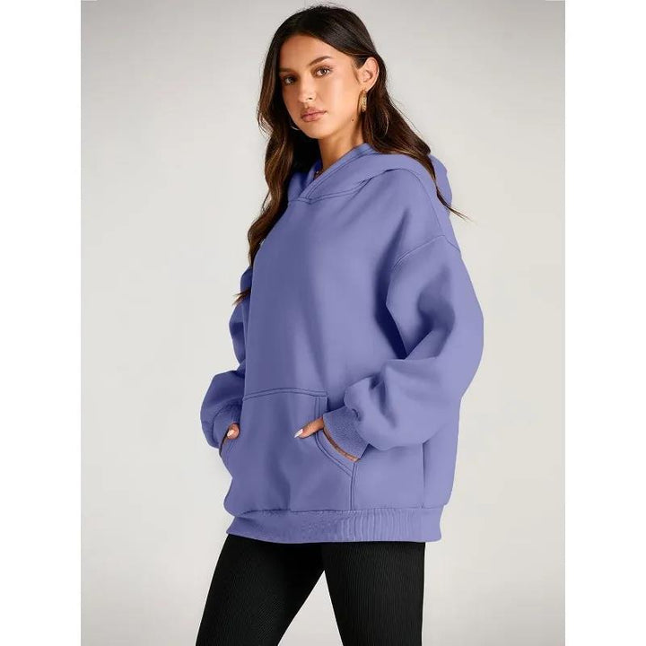 Damen oversized Kapuzenpullover mit verlängerter Silhouette und Kängurutasche – Auréline