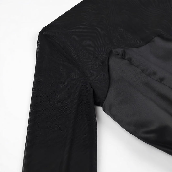 Damen Kurzabendkleid mit Stehkragen, transparenten Mesh-Ärmeln und Korsagen-Optik Echo Archiv