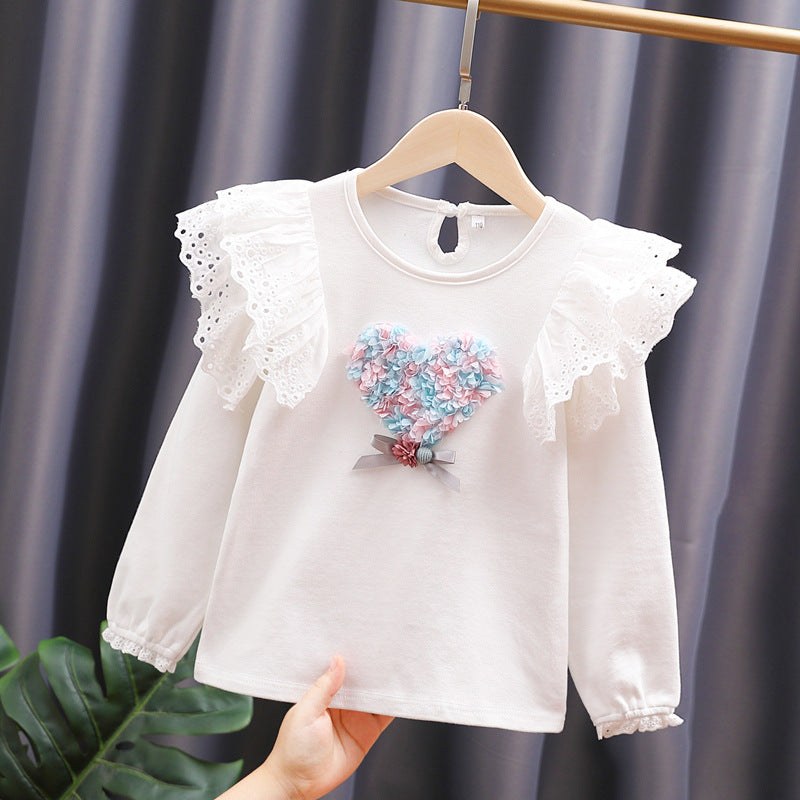 Mädchen Rundhals Sweatshirt mit Rüschendetails und Herzapplikation Echo Archiv