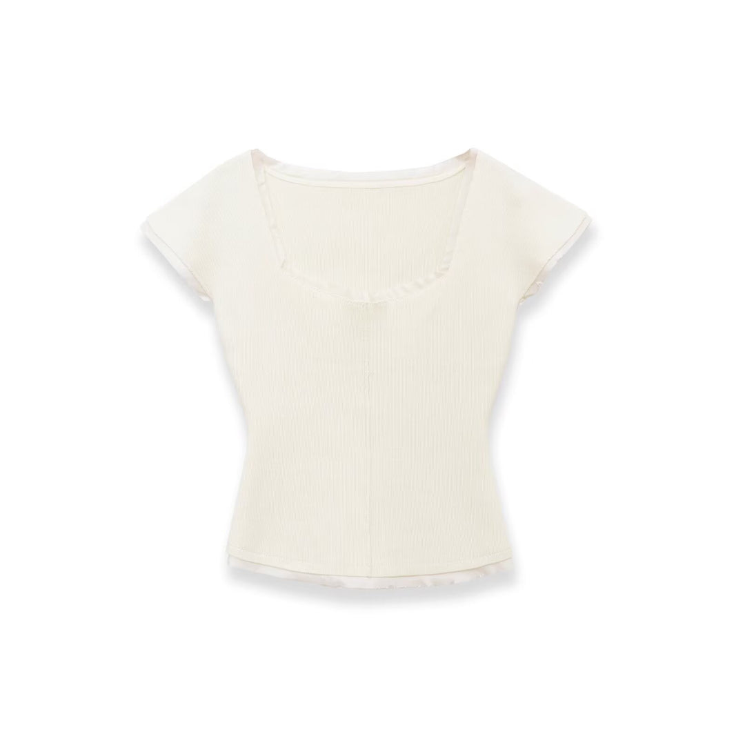Damen figurbetontes kurzärmliges Shirt mit Rippstruktur Echo Archiv