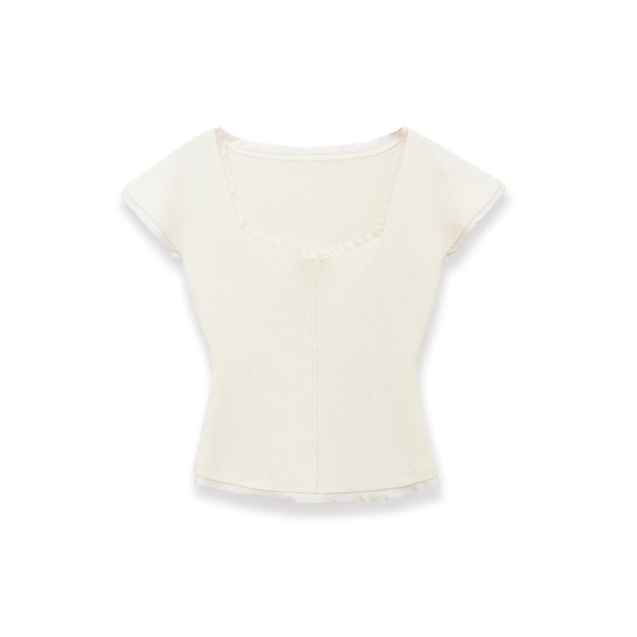 Damen figurbetontes kurzärmliges Shirt mit Rippstruktur Echo Archiv