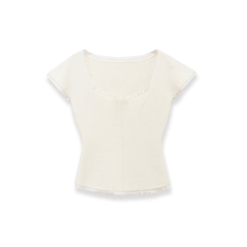 Damen figurbetontes kurzärmliges Shirt mit Rippstruktur Echo Archiv