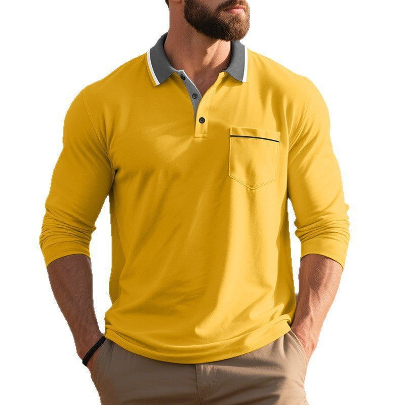 Herren Elegantes Langarm-Polohemd mit modischem Reverskragen und praktischer Brusttasche Echoarchiv