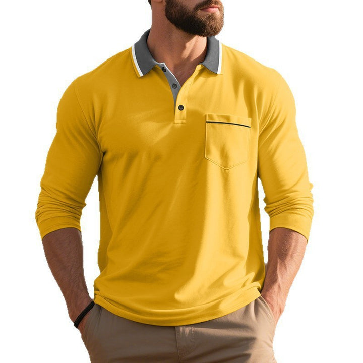 Herren Elegantes Langarm-Polohemd mit modischem Reverskragen und praktischer Brusttasche Echoarchiv