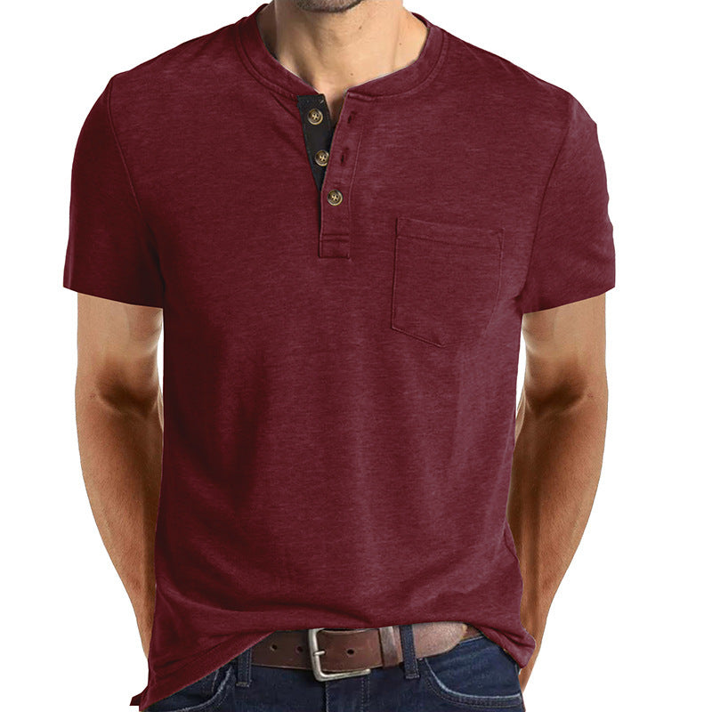 Herren lässiges Henley T-Shirt mit Knopfleiste und Brusttasche Echoarchiv