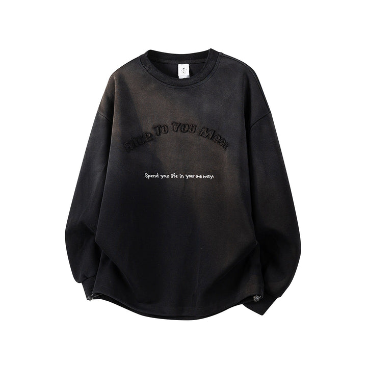Damen Oversize-Sweatshirt mit gesticktem Schriftzug, abgerundetem Saum & überschnittener Schulter Echoarchiv