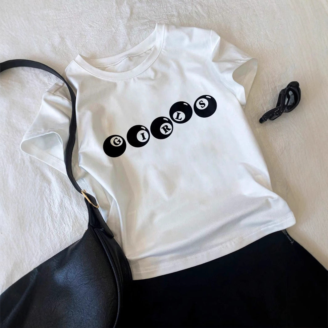 Damen cropped T-Shirt mit verspieltem Aufdruck Echo Archiv