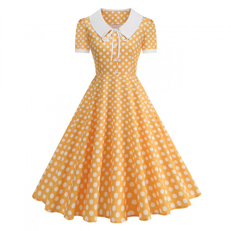 Damen Retro Maxikleid mit Kragen und Punkten Echo Archiv