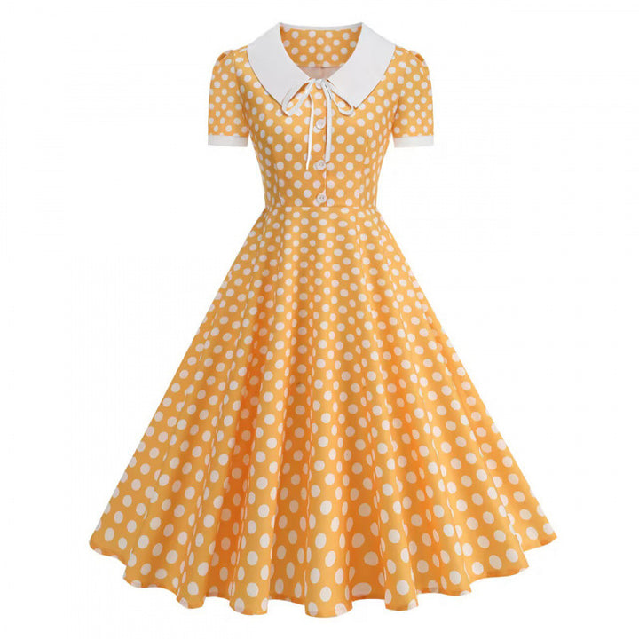 Damen Retro Maxikleid mit Kragen und Punkten Echo Archiv