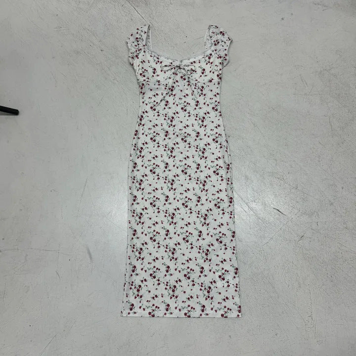 Damen romantisches Blumenkleid mit Raffungen und Spaghetti-Trägern Echo Archiv