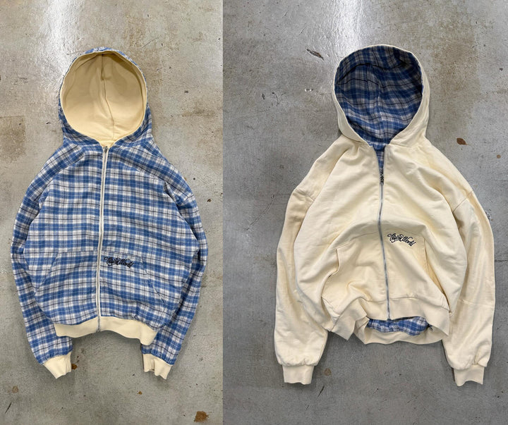 Unisex nan wendbare Kapuzenjacke mit kariertem Innenfutter, durchgehendem Reißverschluss und Kängurutasche Echo Archiv