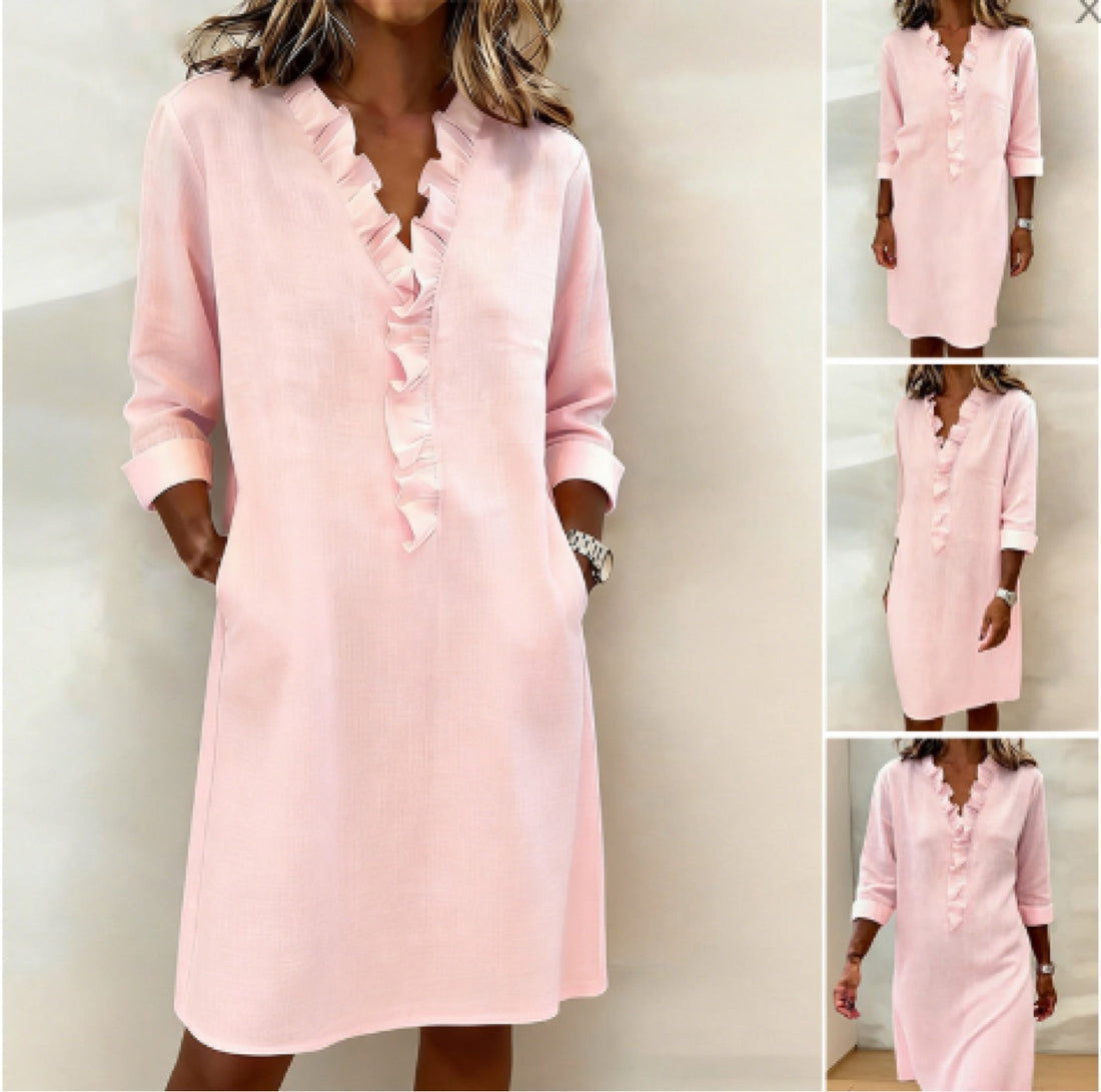 Damen Freizeitkleid mit Rüschen und V-Ausschnitt – Lunéa