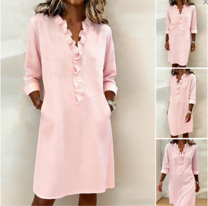 Damen Freizeitkleid mit Rüschen und V-Ausschnitt Echo Archiv
