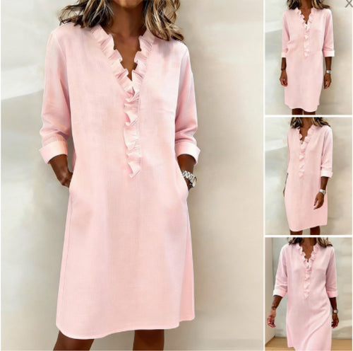 Damen Freizeitkleid mit Rüschen und V-Ausschnitt Echo Archiv