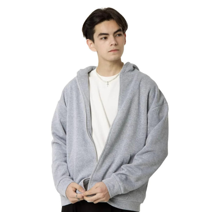 Herren minimalistischer Zip-Hoodie mit cleanem Oversize-Schnitt und weichem French-Terry-Futter – Cavarno