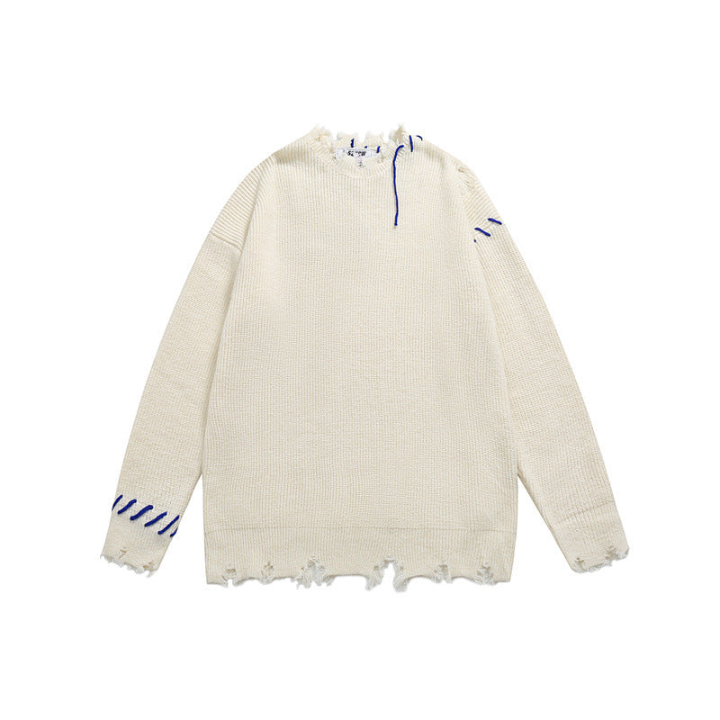 Unisex Oversize Grobstrick-Pullover mit Destroy-Effekt und Ziernähten Echoarchiv