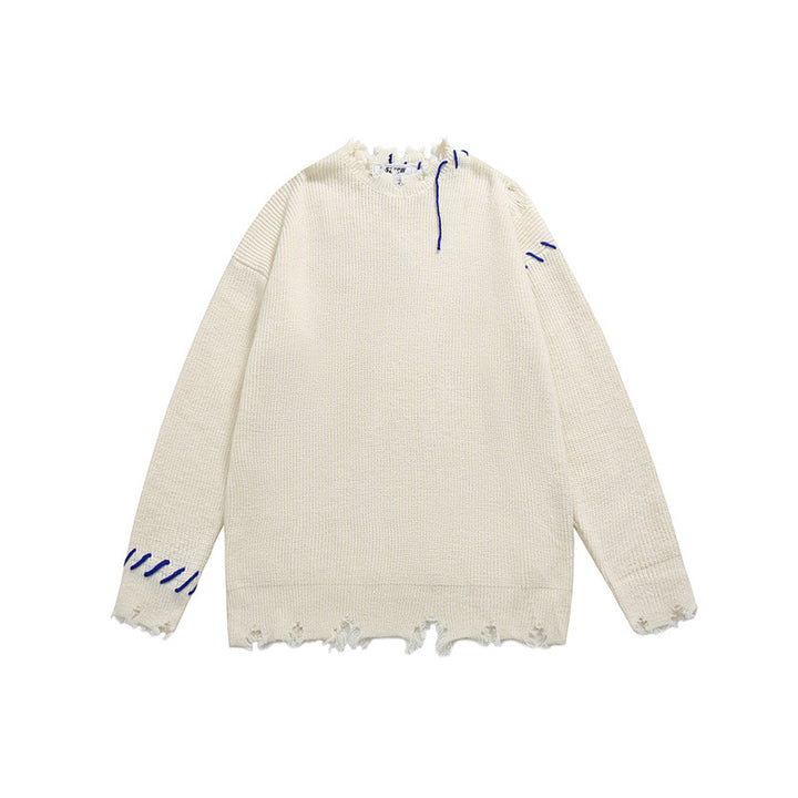 Unisex Oversize Grobstrick-Pullover mit Destroy-Effekt und Ziernähten Echoarchiv